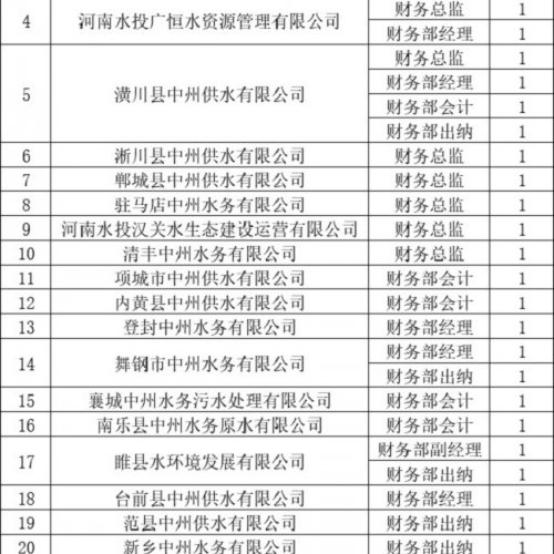 中州水务控股有限公司下属子公司2024年财务人员专项招聘公告